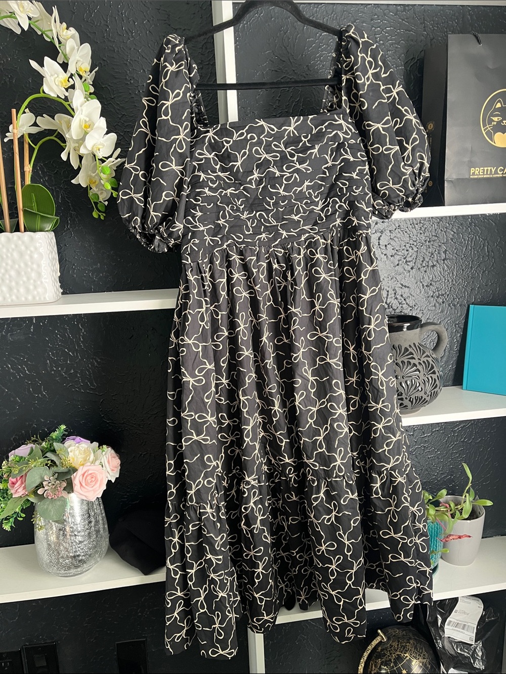 Abercrombie & Fitch Black Midi Dress with Cream Swirl Print - Picture 2 of 13